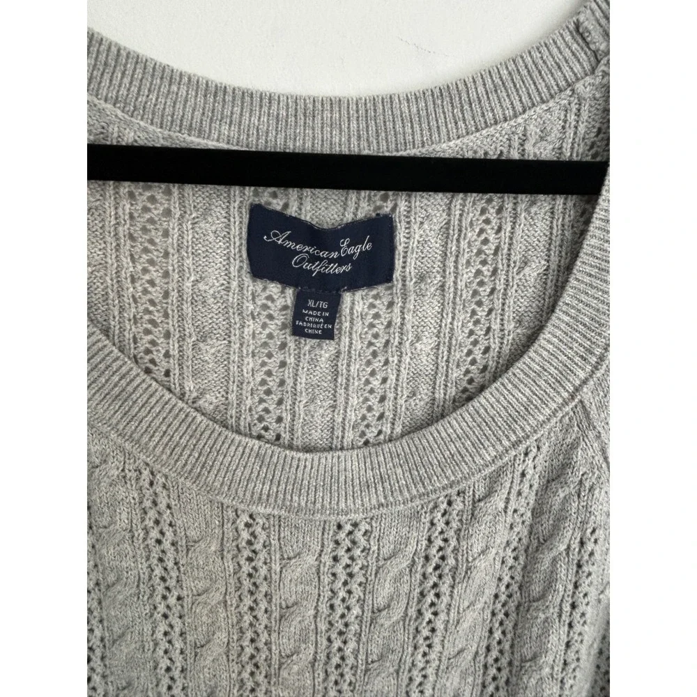 American Eagle Outfitters Gray Cable Knit Scoop Neck 3/4 Sleeve Sweater XL Soft